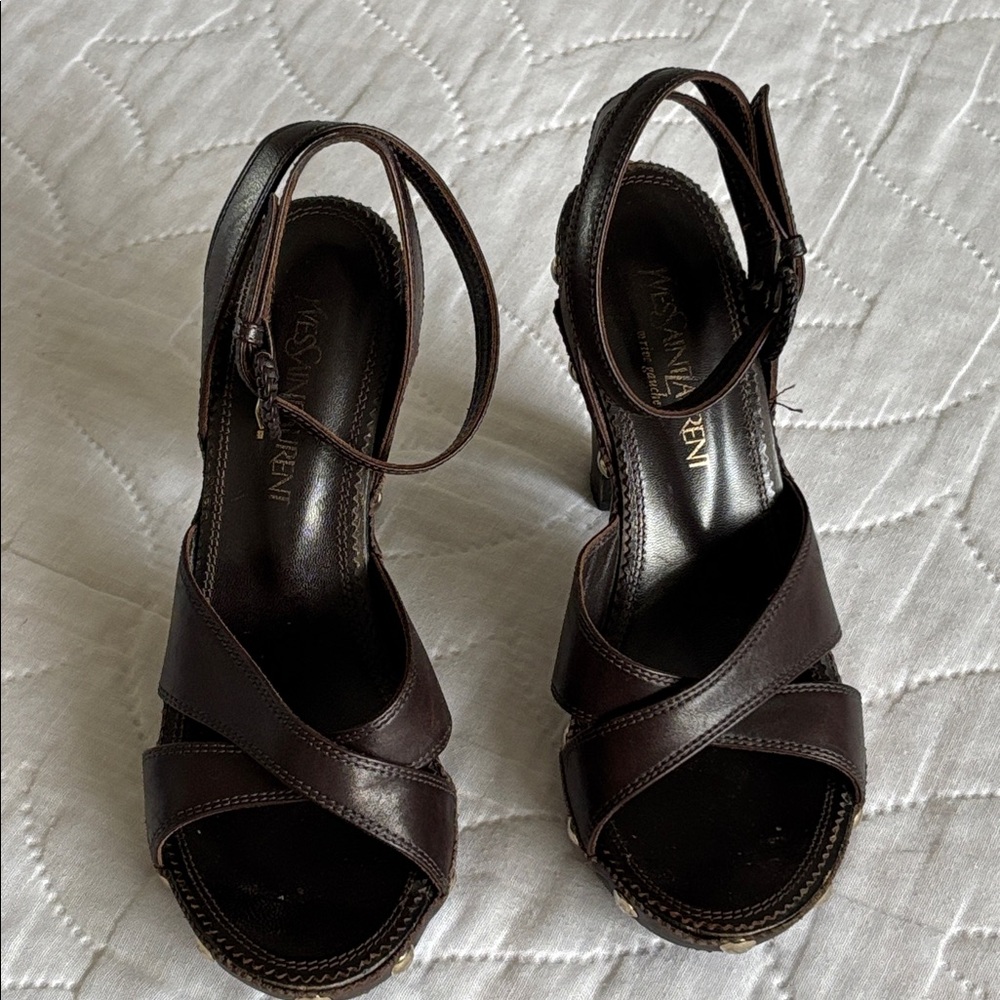 Vintage YSL Wood Stud Sandals Heels - Picture 2 of 16